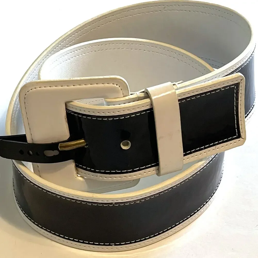 ROLF'S NEW Faux Patent Leather Statement Belt Womens Size Large Blue & White NWT